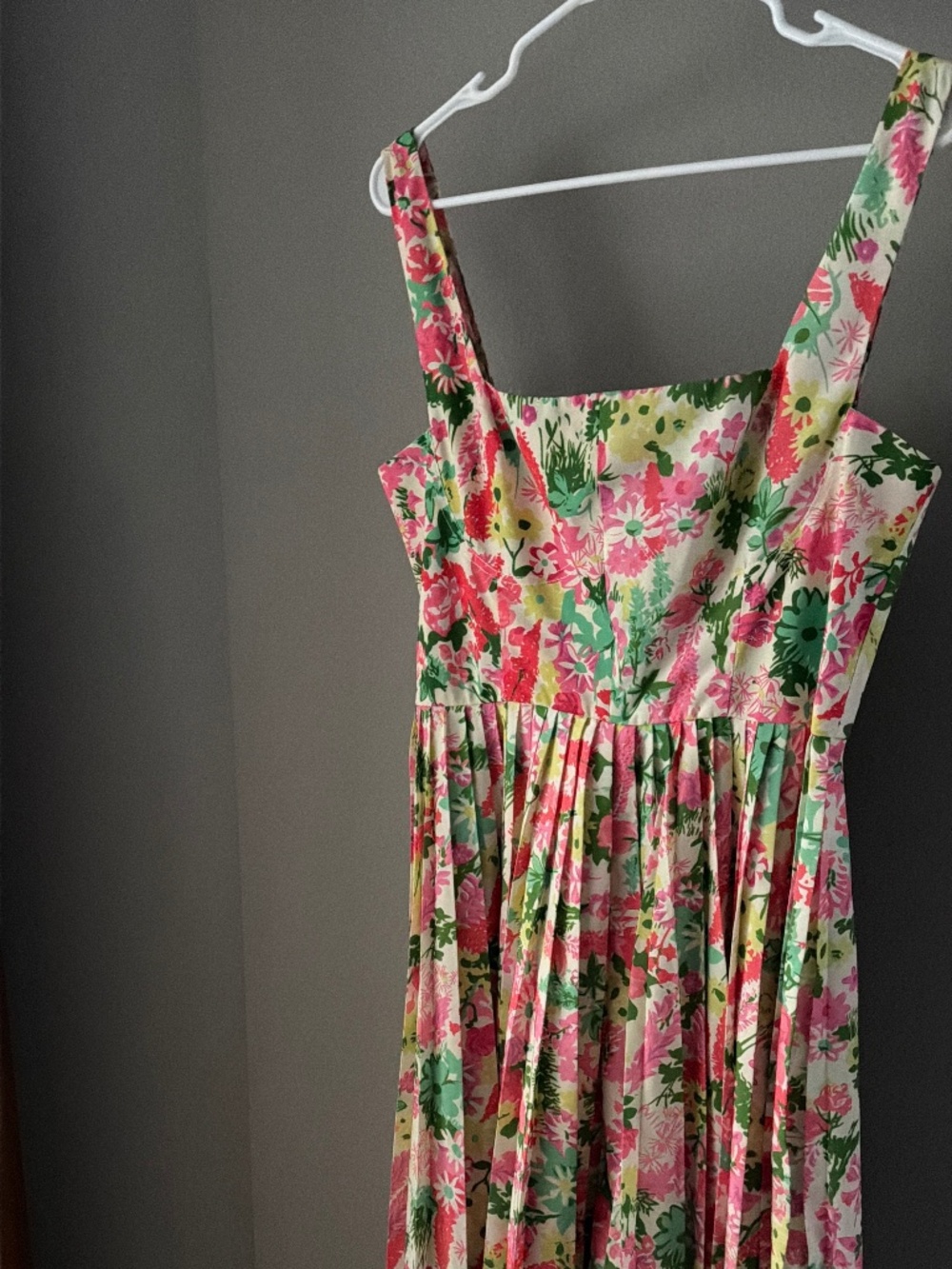 NWT Tuckernuck Fiora Floral Pleated Midi Dress Pink Green Yellow Square Neck 8